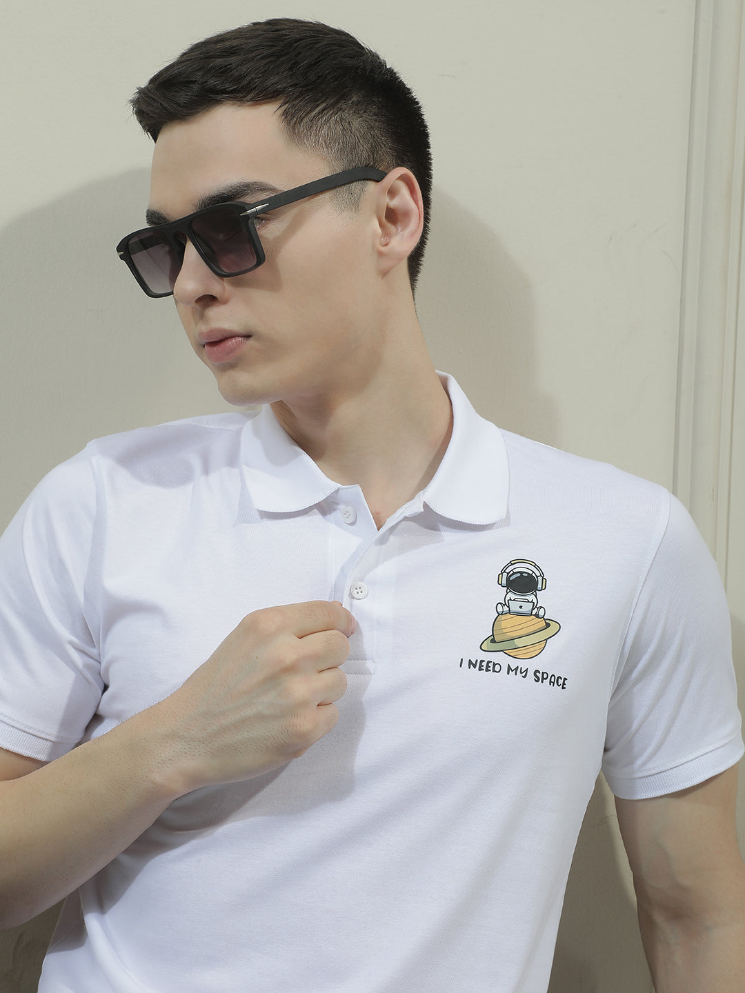 cobb white printed polo neck t-shirt