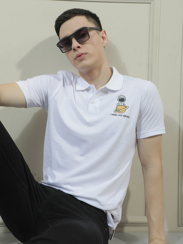 cobb white printed polo neck t-shirt