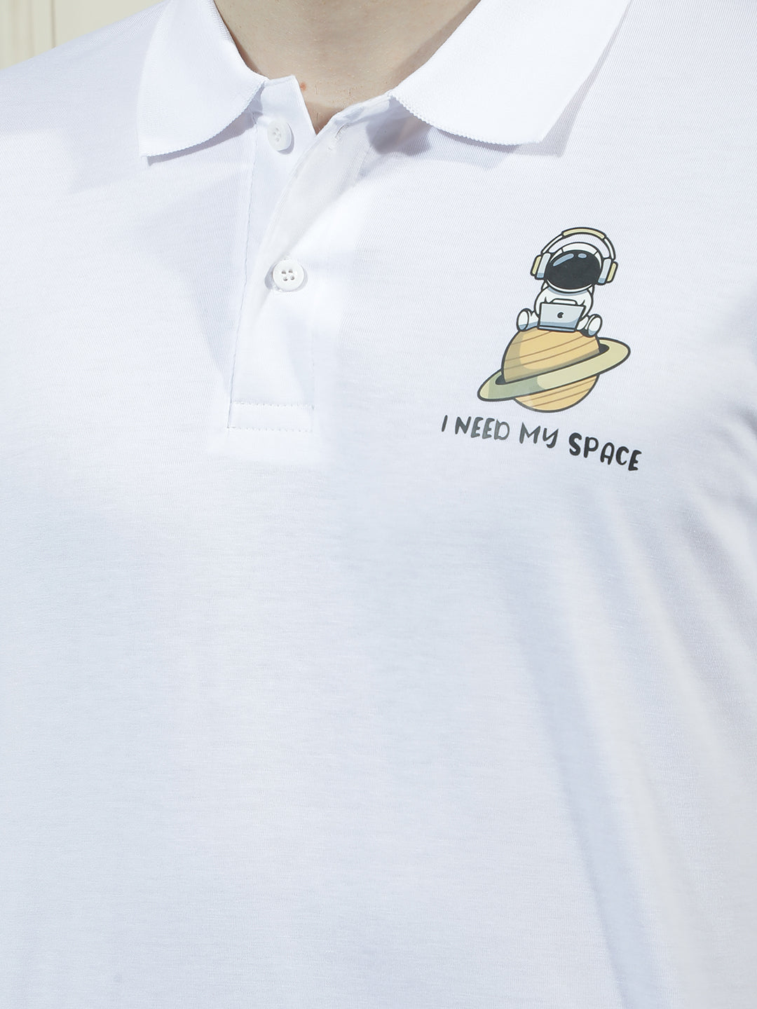 COBB WHITE PRINTED POLO NECK T-SHIRT