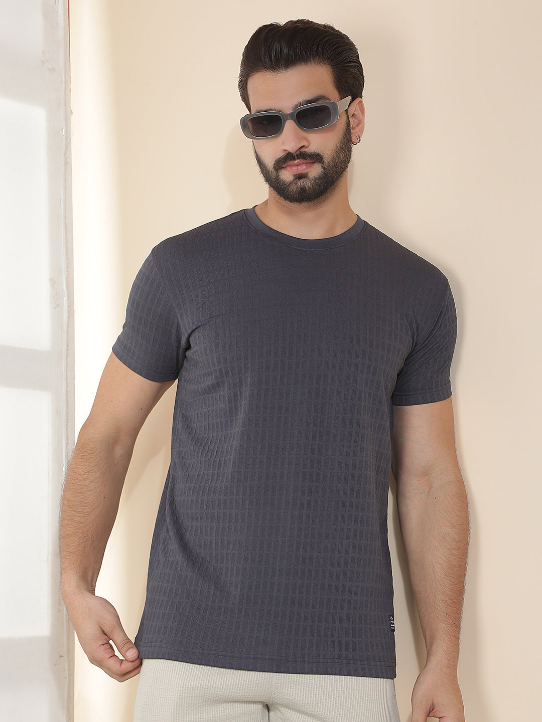 cobb dark grey solid round neck t-shirt