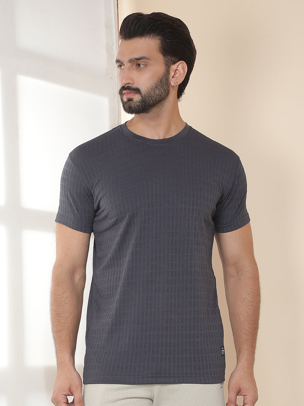 cobb dark grey solid round neck t-shirt