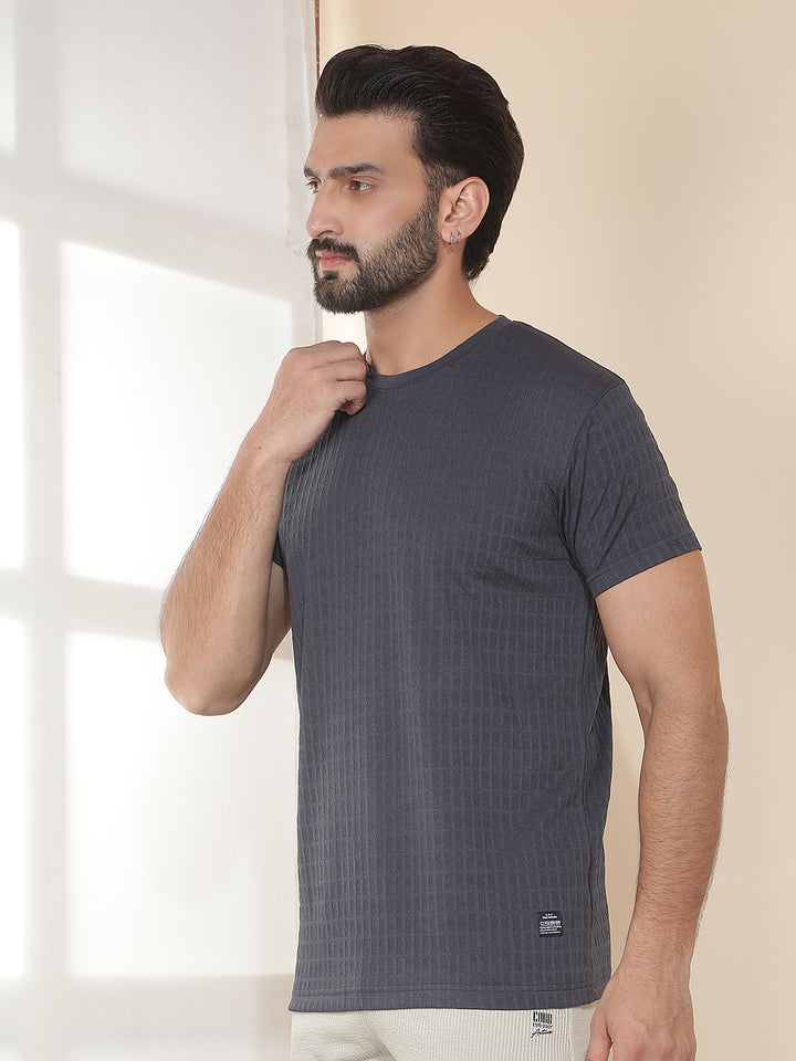 cobb dark grey solid round neck t-shirt