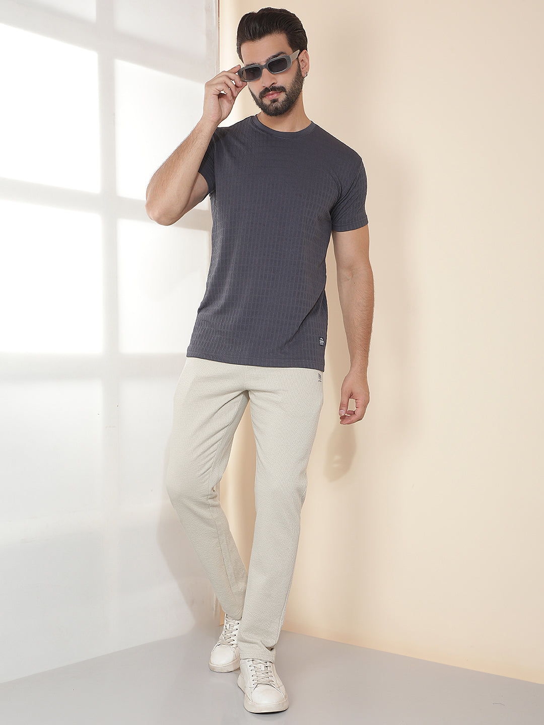 COBB DARK GREY SOLID ROUND NECK T-SHIRT