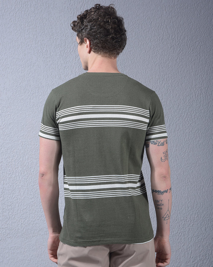 cobb olive striped round neck t-shirt