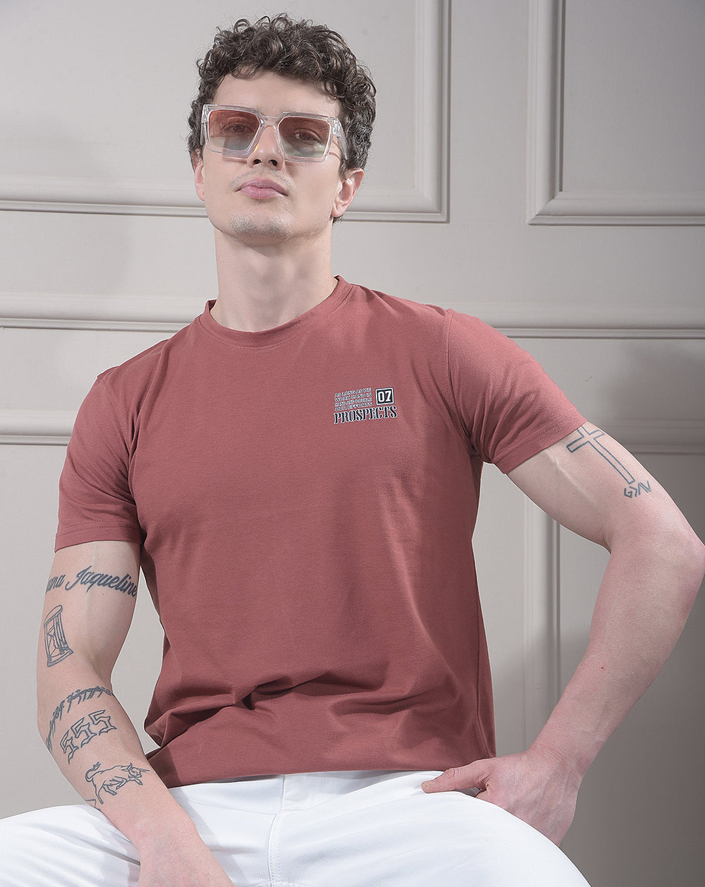cobb rust solid round neck t-shirt