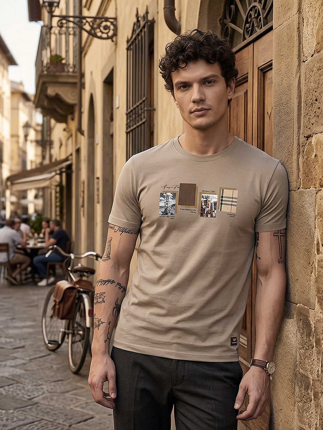 cobb beige printed round neck t-shirt