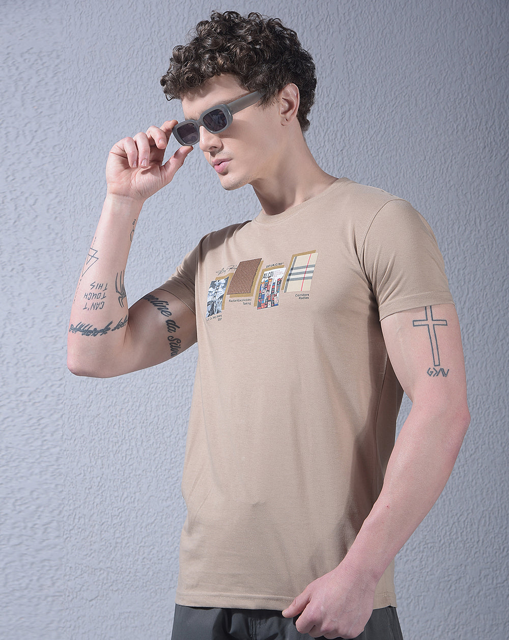 cobb beige printed round neck t-shirt