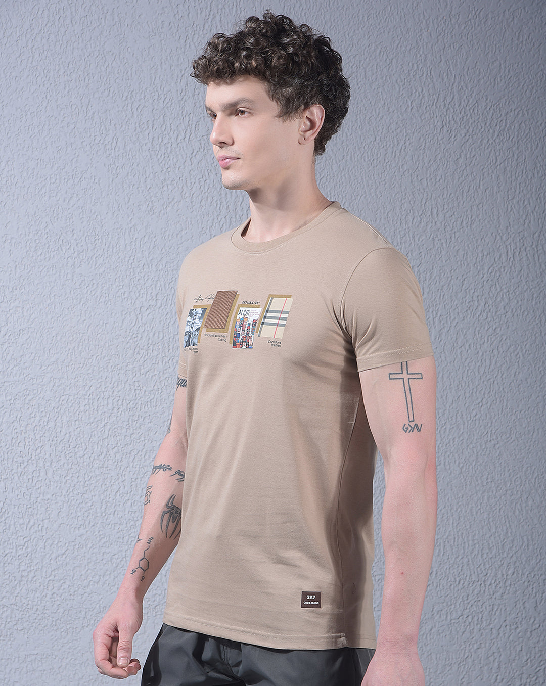 cobb beige printed round neck t-shirt