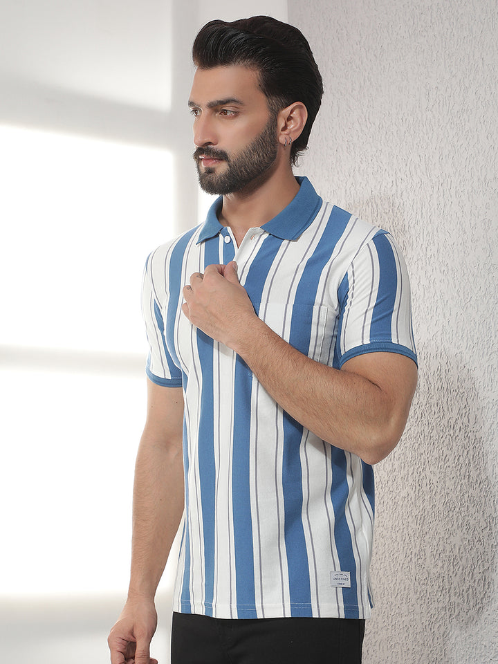 cobb sky blue striped polo neck t-shirt
