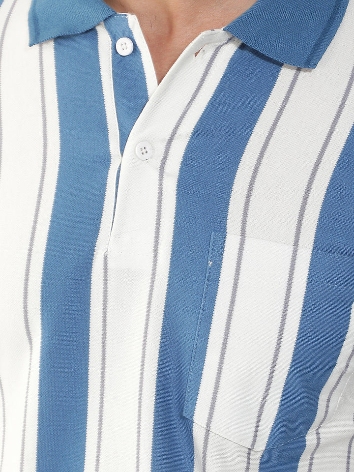 COBB SKY BLUE STRIPED POLO NECK T-SHIRT