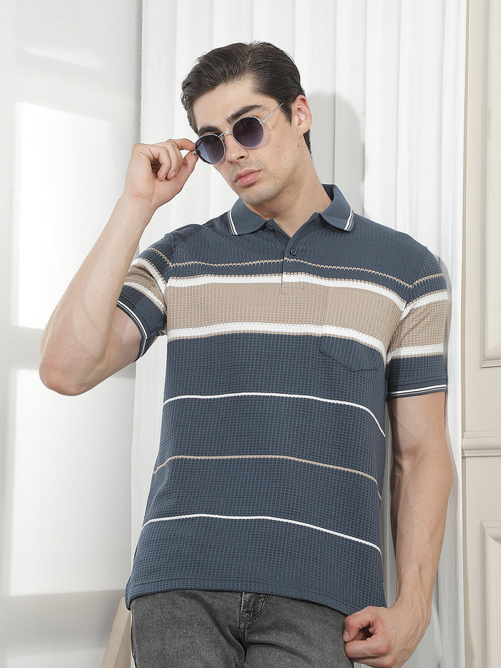 blue color-block polo t-shirt