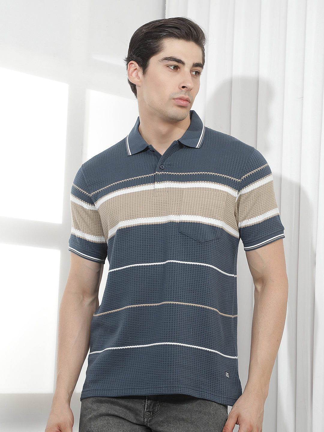 blue color-block polo t-shirt