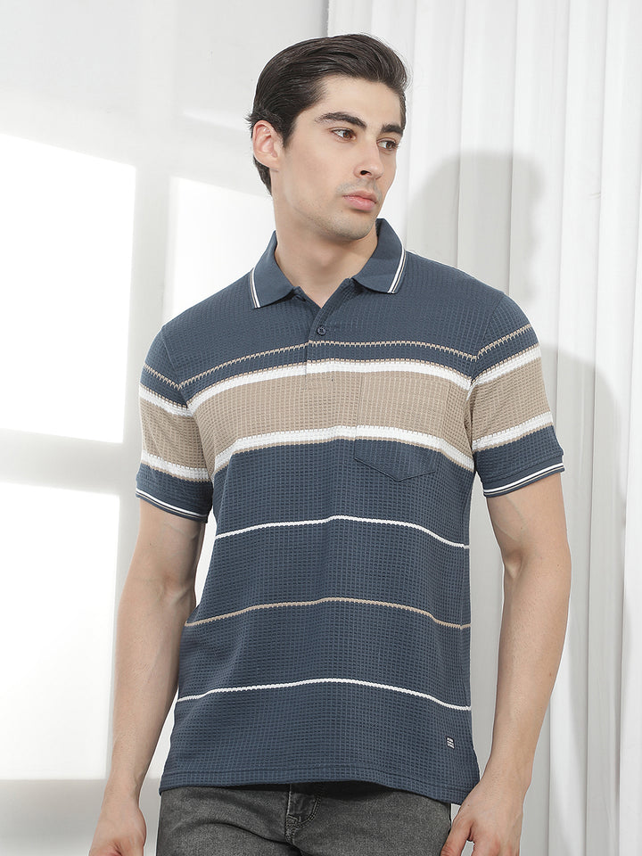 blue color-block polo t-shirt