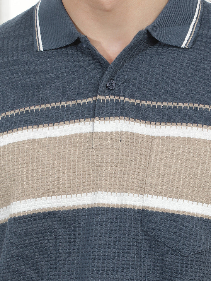 blue color-block polo t-shirt