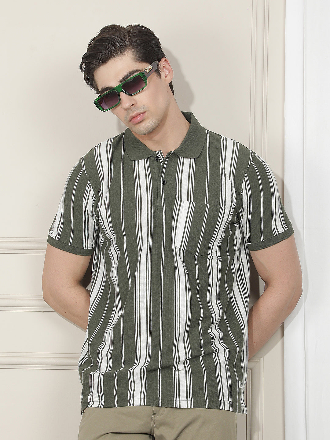 olive striped polo t-shirt