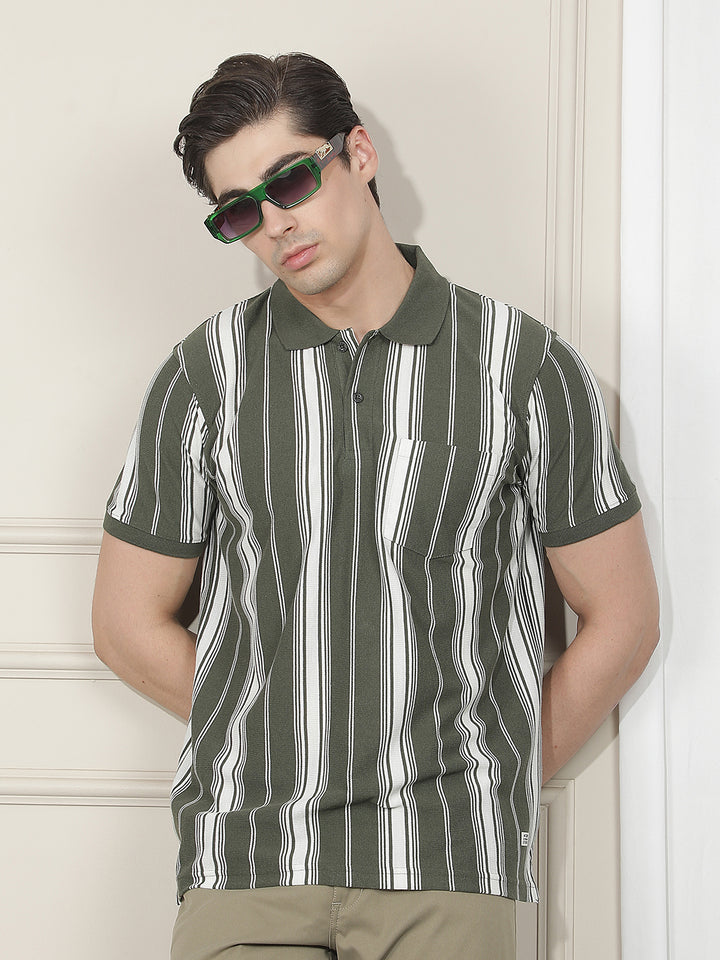 olive striped polo t-shirt