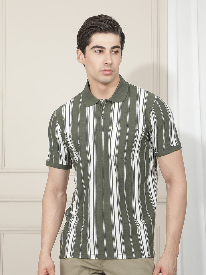 olive striped polo t-shirt