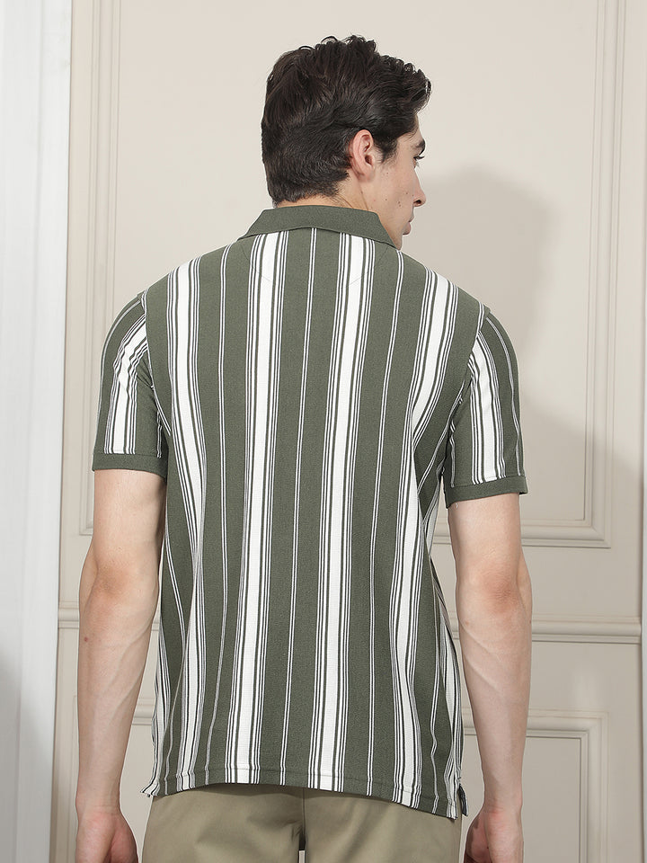 olive striped polo t-shirt