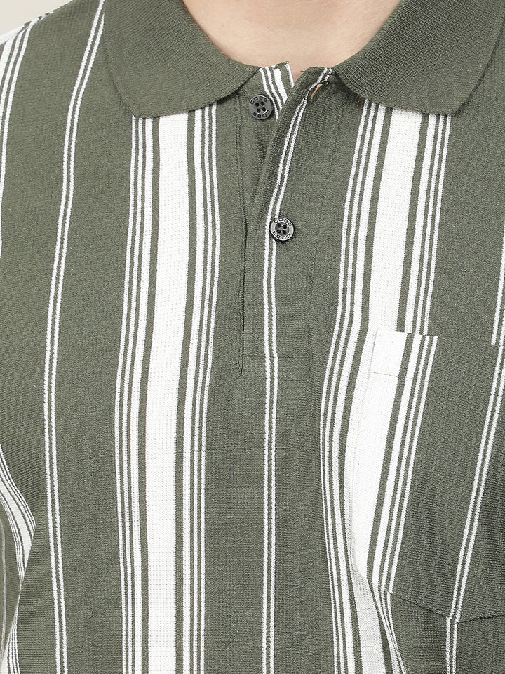 olive striped polo t-shirt