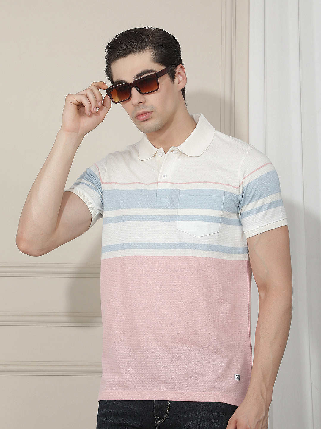 pink color-block polo t-shirt