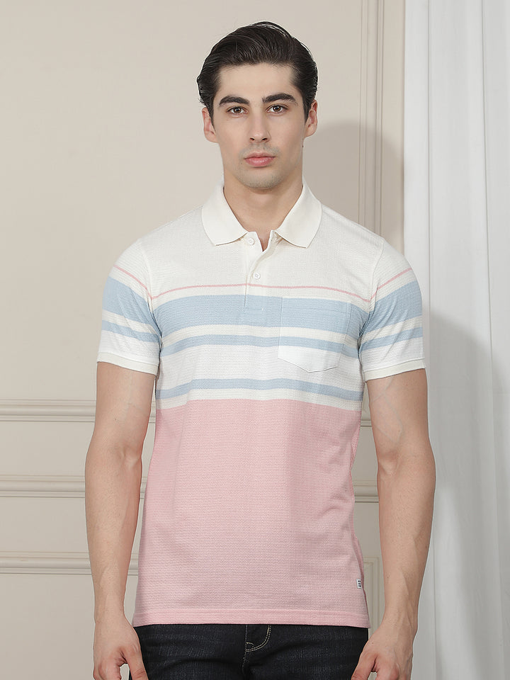 pink color-block polo t-shirt