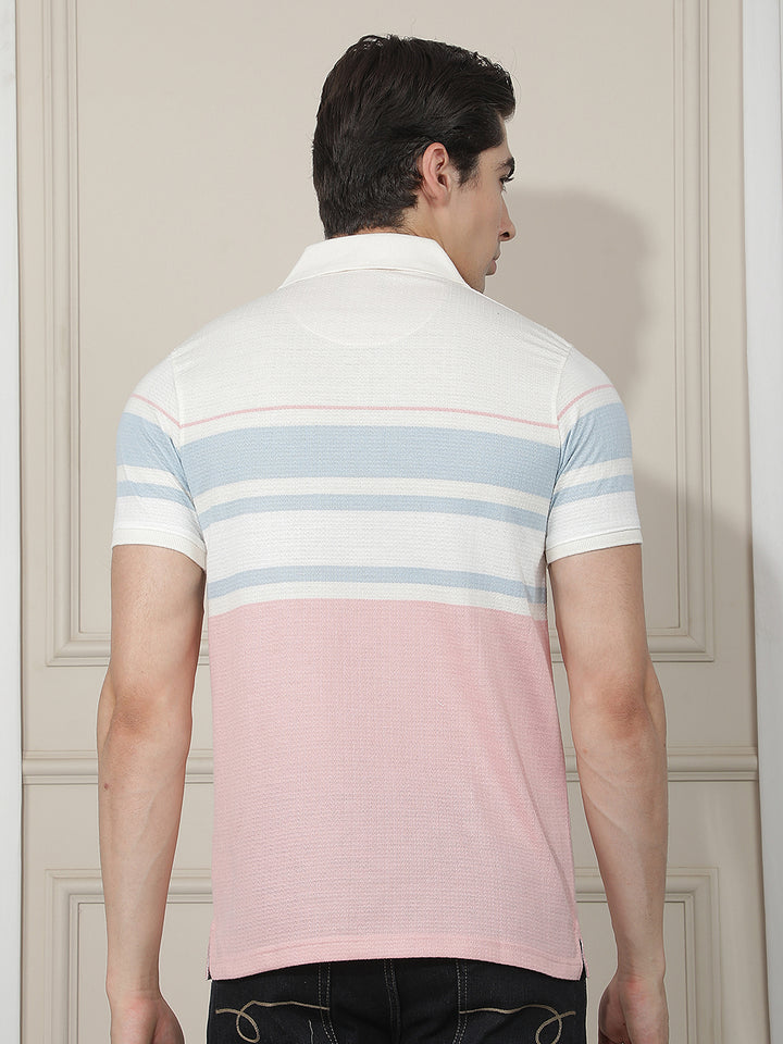 pink color-block polo t-shirt