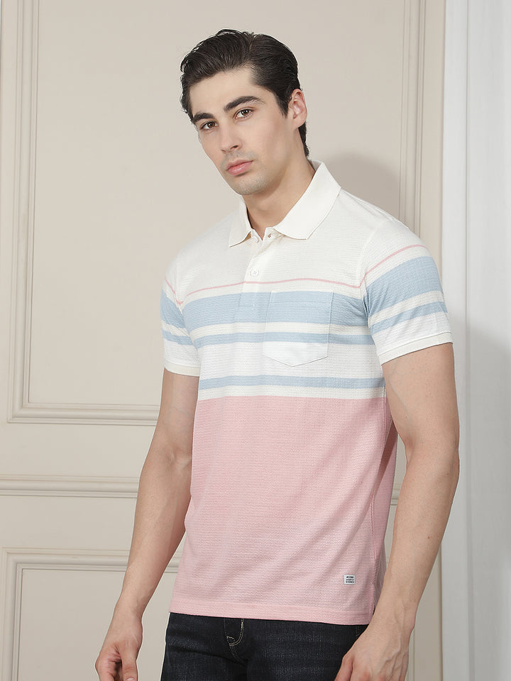 PINK COLOR-BLOCK POLO T-SHIRT
