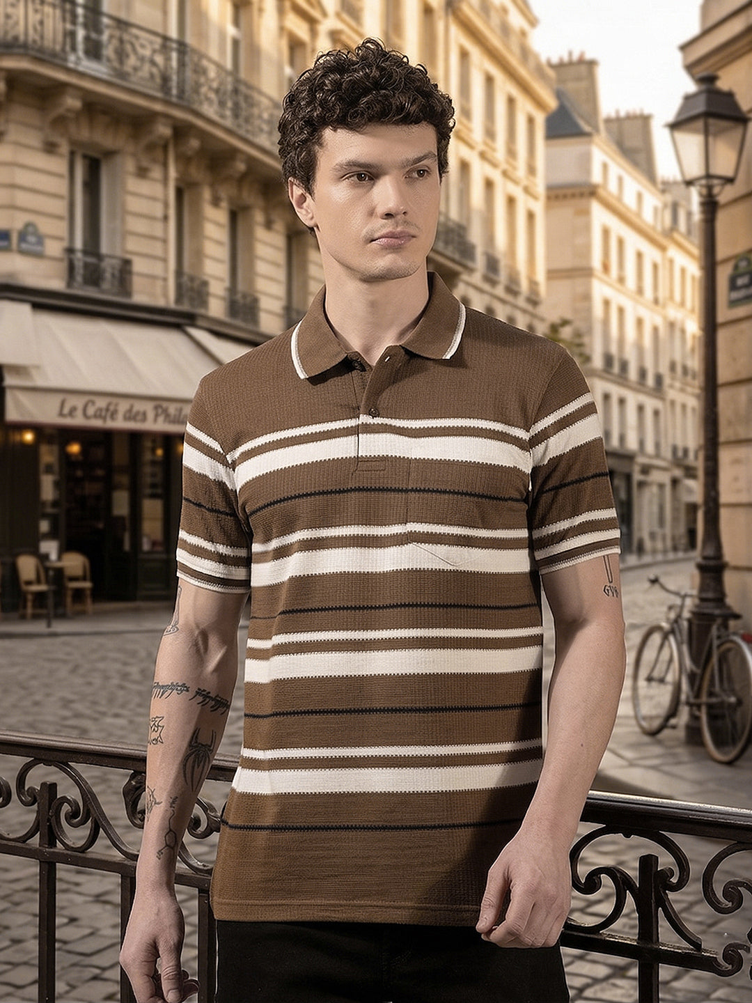 cobb brown color-block polo neck t-shirt