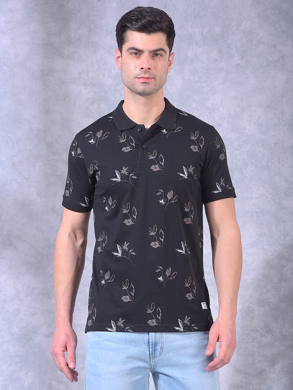 cobb black printed polo neck t-shirt