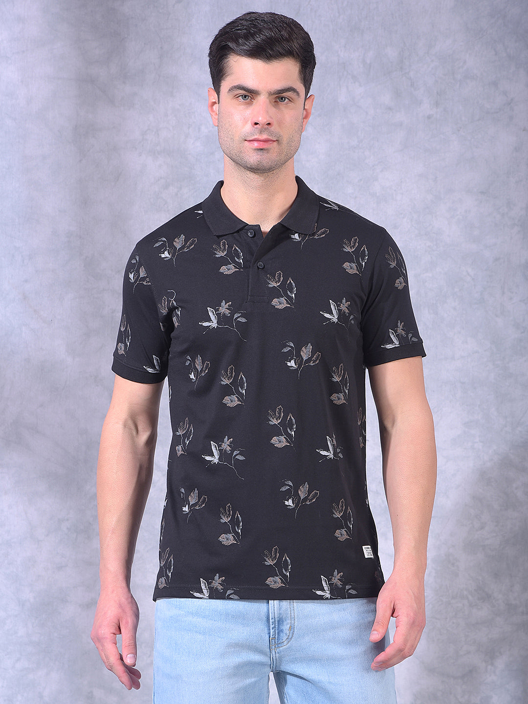 cobb black printed polo neck t-shirt