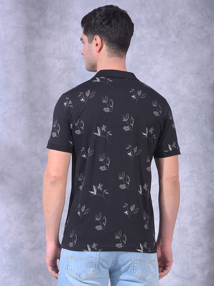 cobb black printed polo neck t-shirt