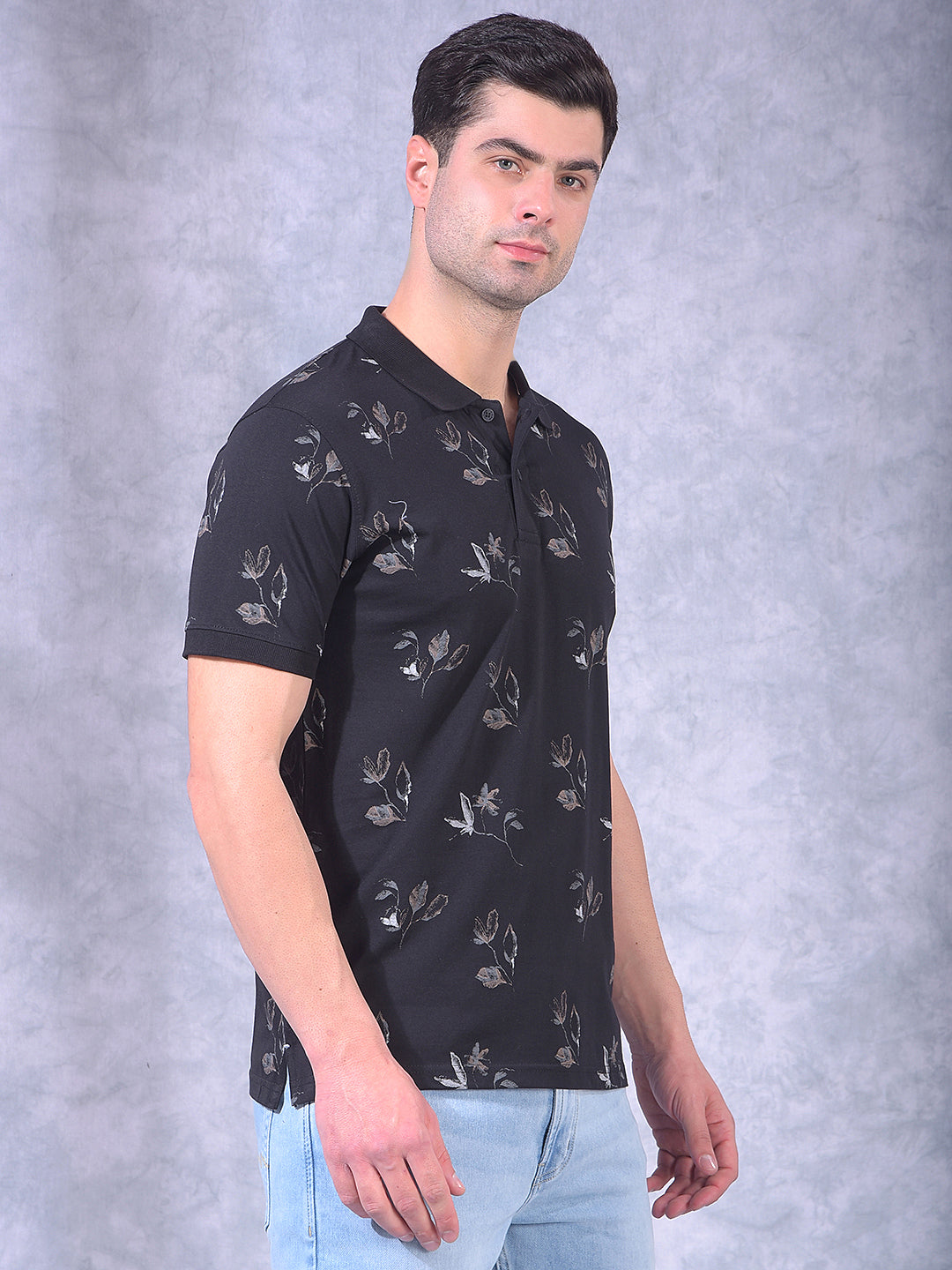cobb black printed polo neck t-shirt