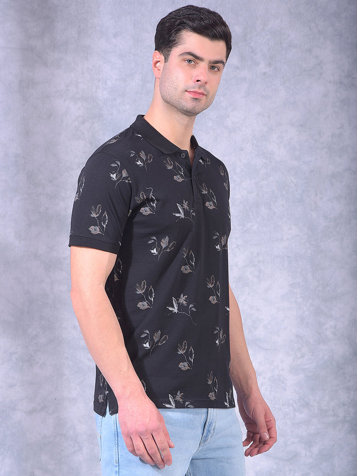 cobb black printed polo neck t-shirt