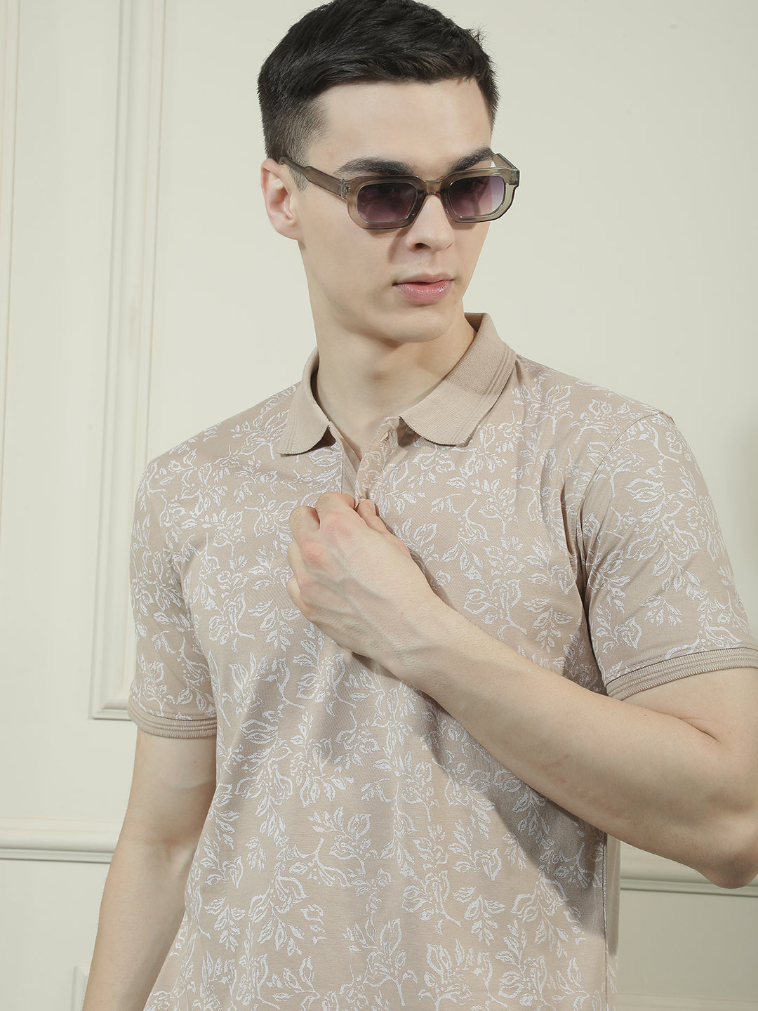 cobb beige printed polo neck t-shirt