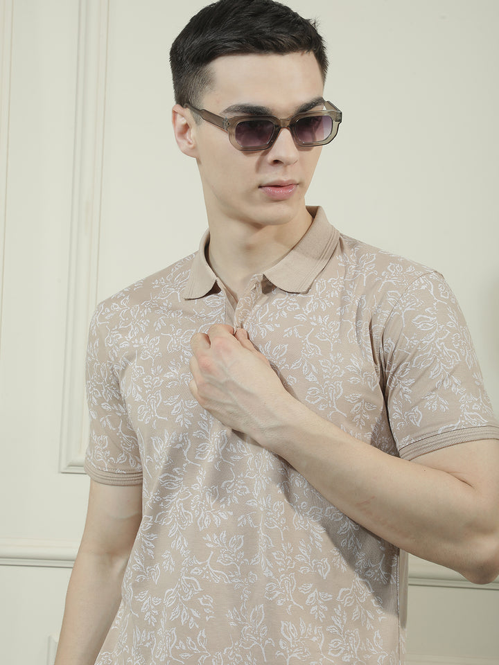 cobb beige printed polo neck t-shirt