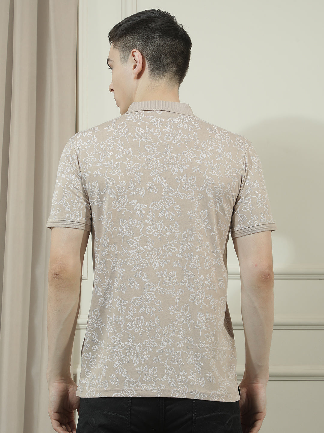 cobb beige printed polo neck t-shirt