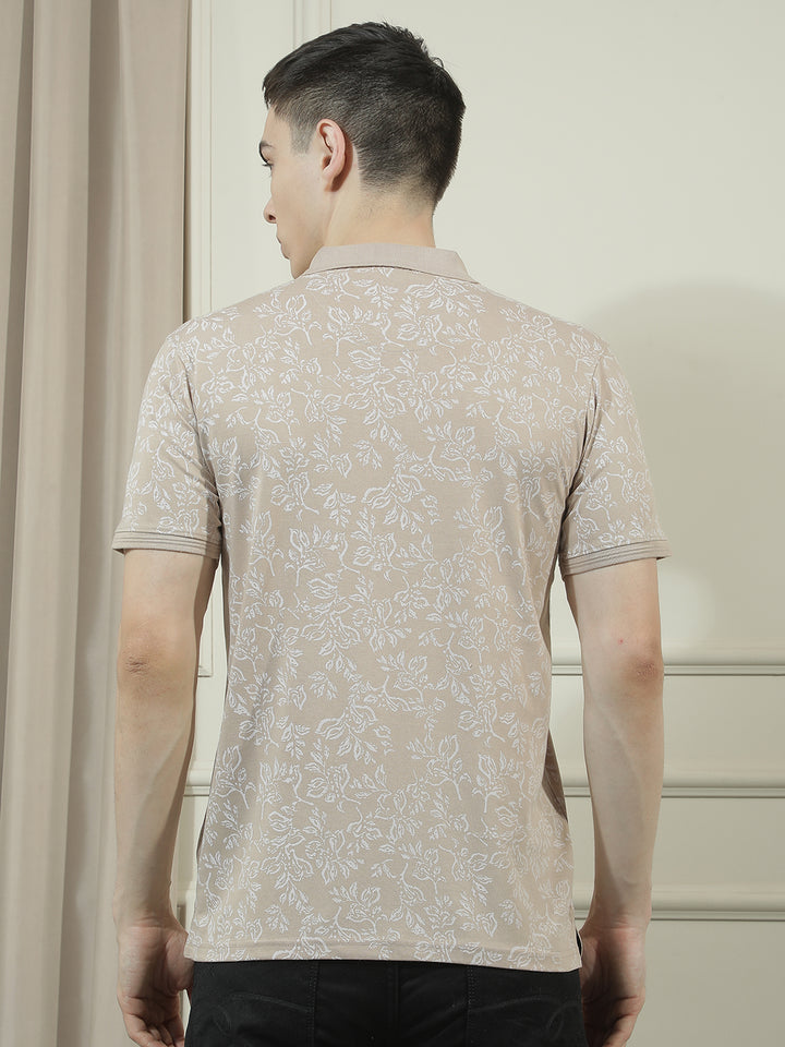 cobb beige printed polo neck t-shirt