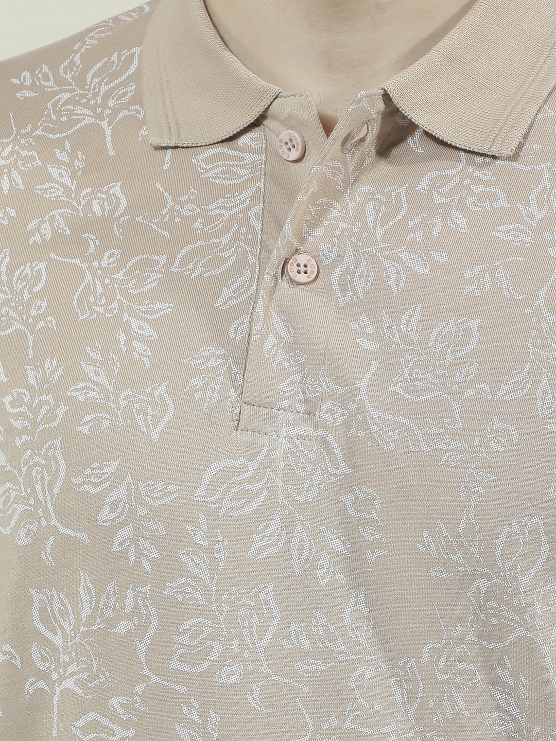 COBB BEIGE PRINTED POLO NECK T-SHIRT