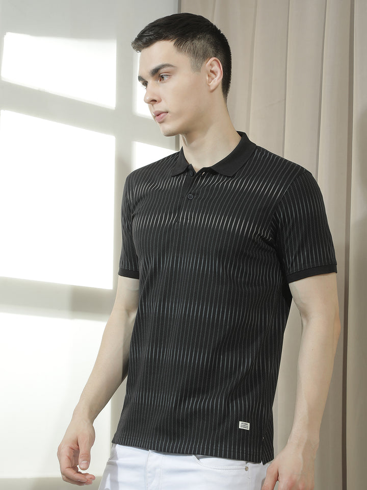 cobb black solid polo neck t-shirt