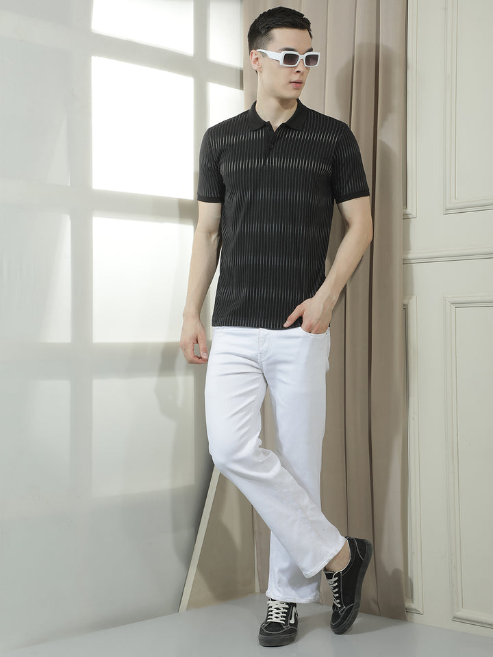 COBB BLACK SOLID POLO NECK T-SHIRT