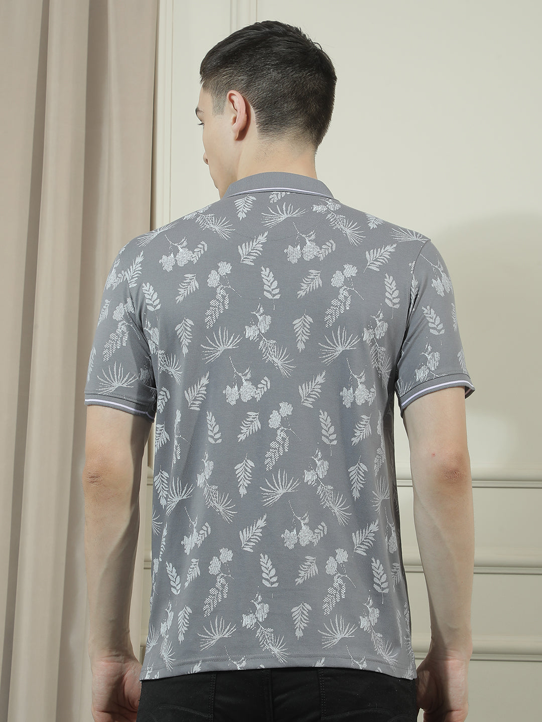cobb grey printed polo neck t-shirt