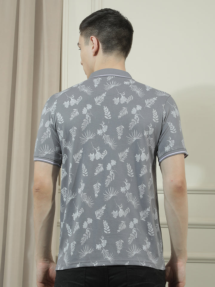 cobb grey printed polo neck t-shirt