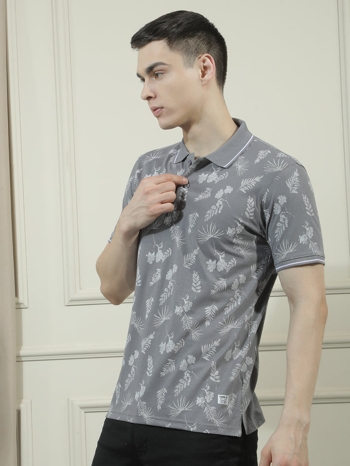cobb grey printed polo neck t-shirt