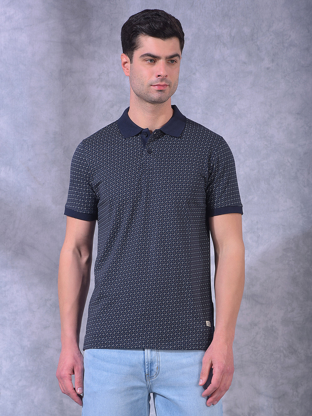 cobb navy blue printed polo neck t-shirt