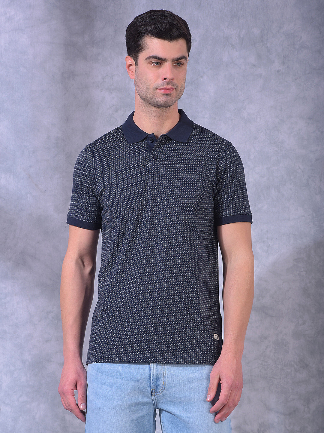 cobb navy blue printed polo neck t-shirt