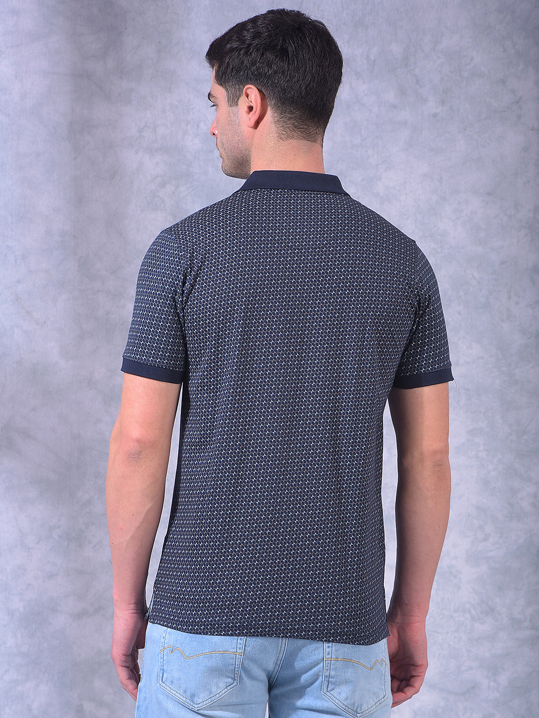 cobb navy blue printed polo neck t-shirt