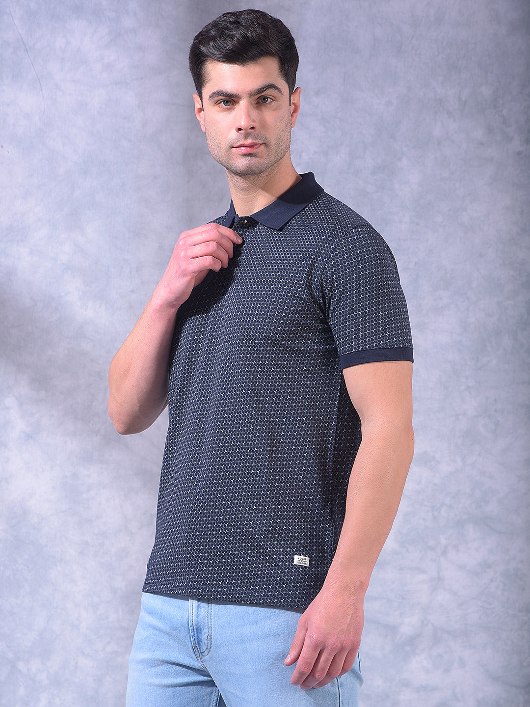 cobb navy blue printed polo neck t-shirt