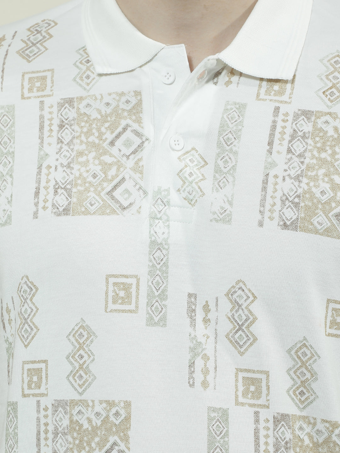 COBB CREAM PRINTED POLO NECK T-SHIRT