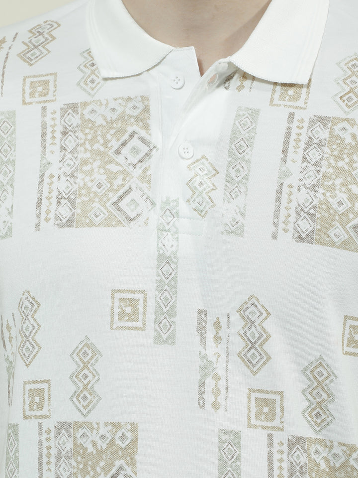 COBB CREAM PRINTED POLO NECK T-SHIRT