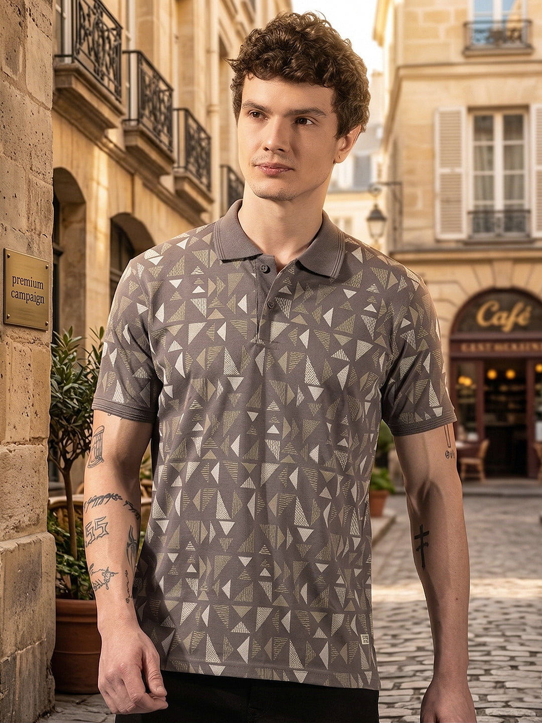 cobb brown color-block polo neck t-shirt